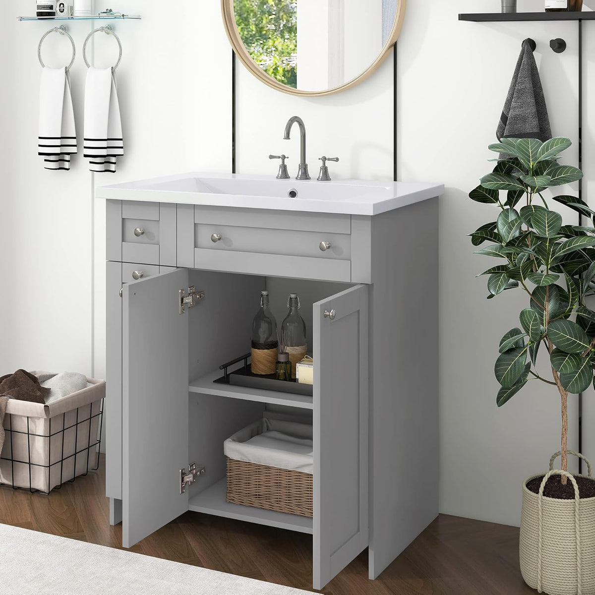 30" Grey Bathroom Vanity with Single Sink M907