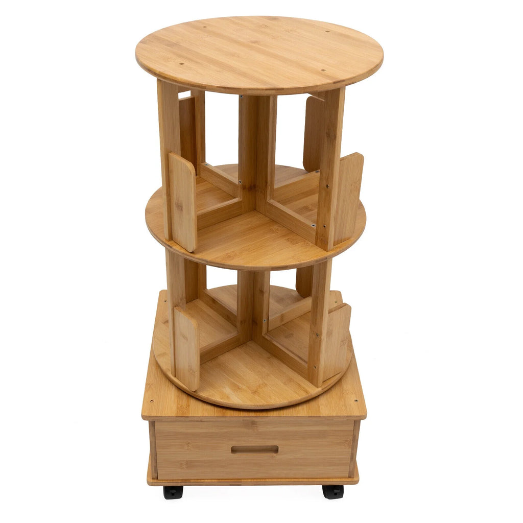 2 Tiers Rotating Bamboo Side Table with Wheels F735727