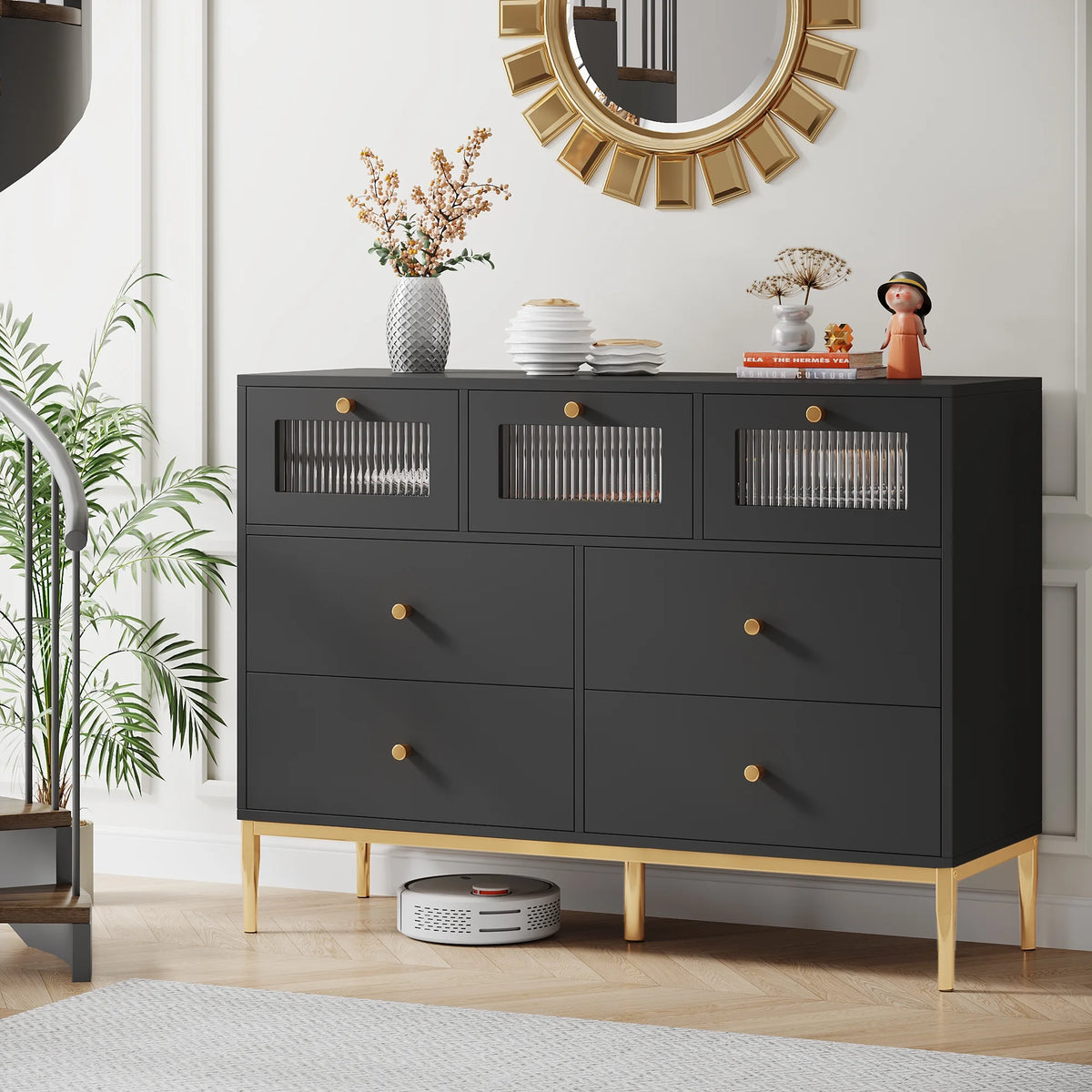 White 7 Drawer Glass Dresser L303