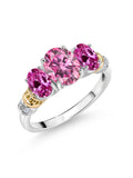 Oval Pink Moissanite and Created Sapphire 3 Stone Ring with White Diamond, 2.41 Cttw P8675