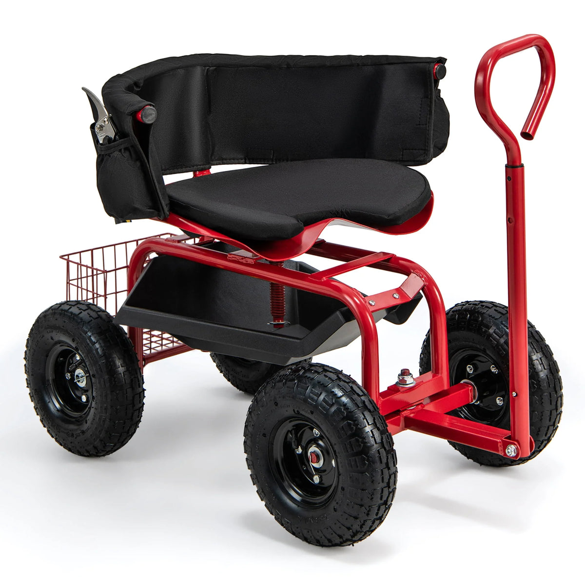 Rolling Garden Cart with Swivel Seat & Tool Storage N77114