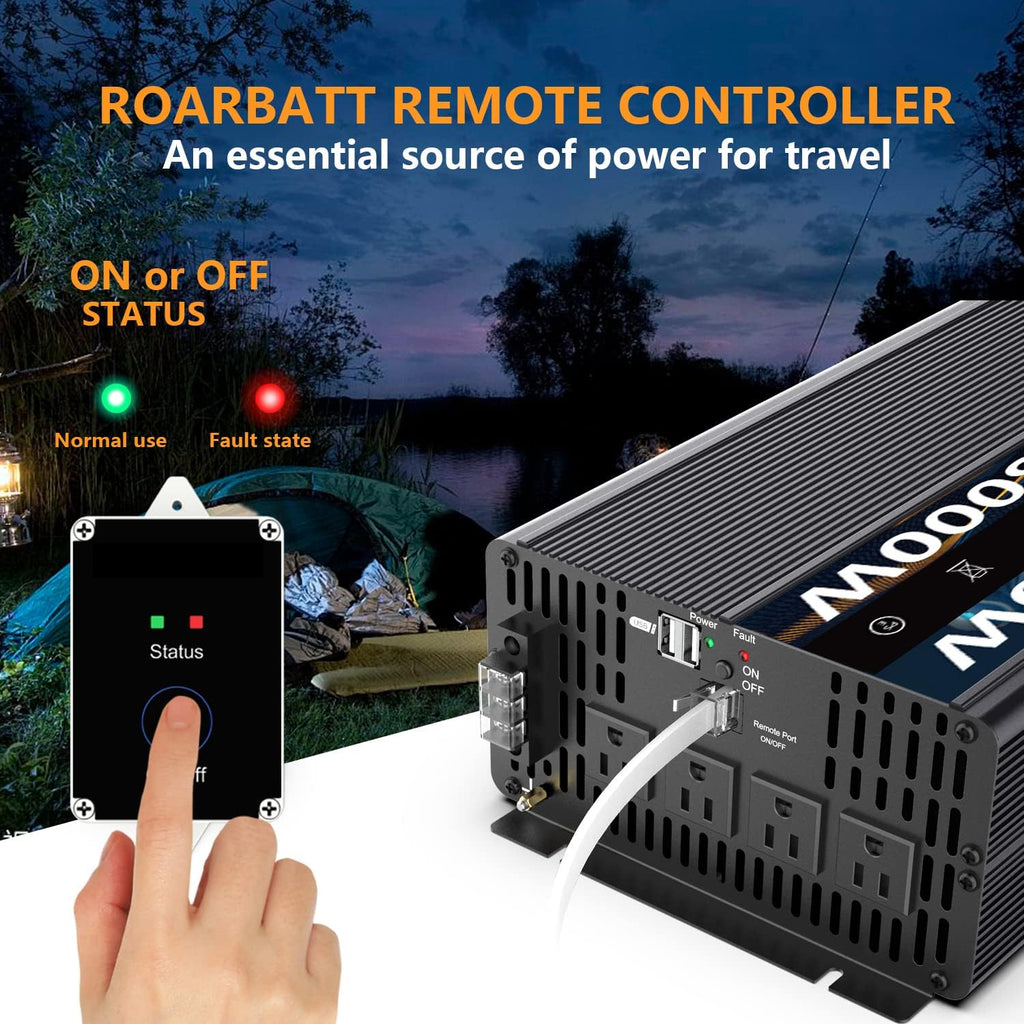 4000Watt 12V DC to AC 110V Power Inverter with Remote Control 4 AC Outlets Dual USB Port F351