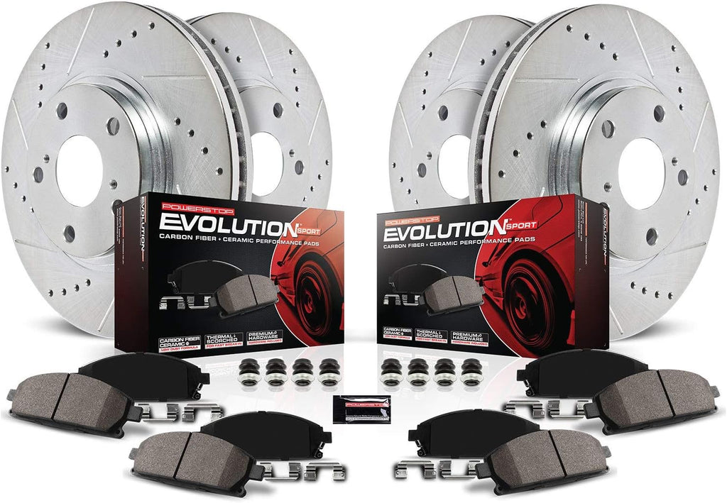 Front and Rear Carbon Fiber Brake Pads with Drilled & Slotted Brake Rotors Kit Z689237