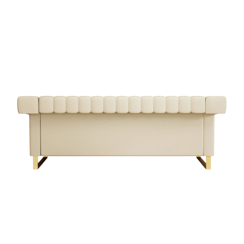 3 Seater Faux Leather Sofa with Removable Cushions and Gold Metal Legs X243
