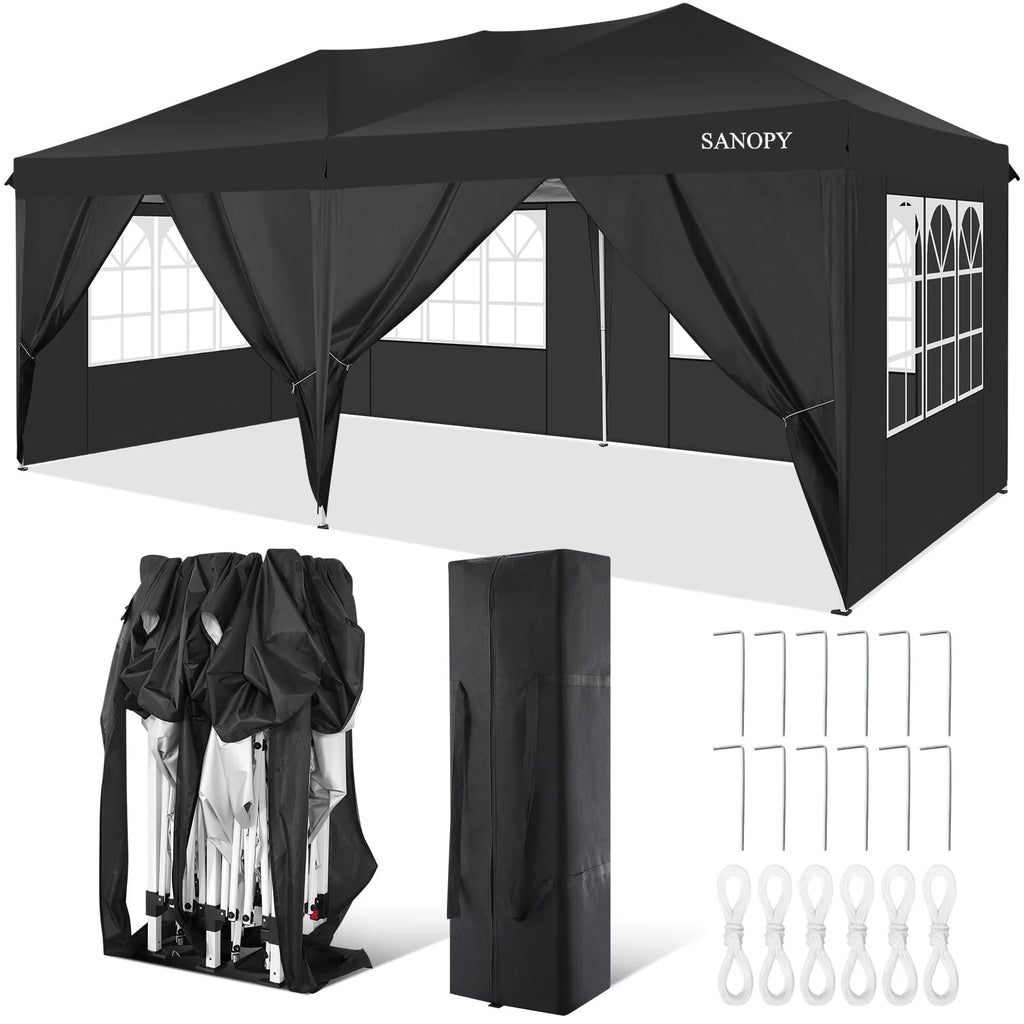 10' x 20' Pop Up Canopy Tent with 6 Removable Sidewalls and Carry Bag, White Y84331