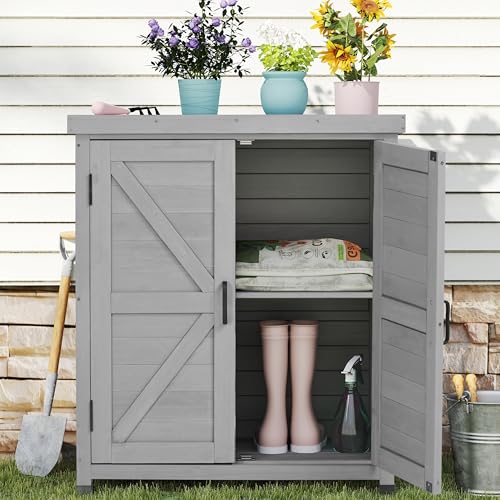 Outdoor Storage Cabinet & Potting Bench Table with Metal Top X300406