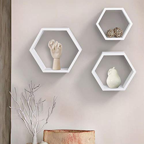 Set of 3 Black Hexagon Floating Shelves Y298525