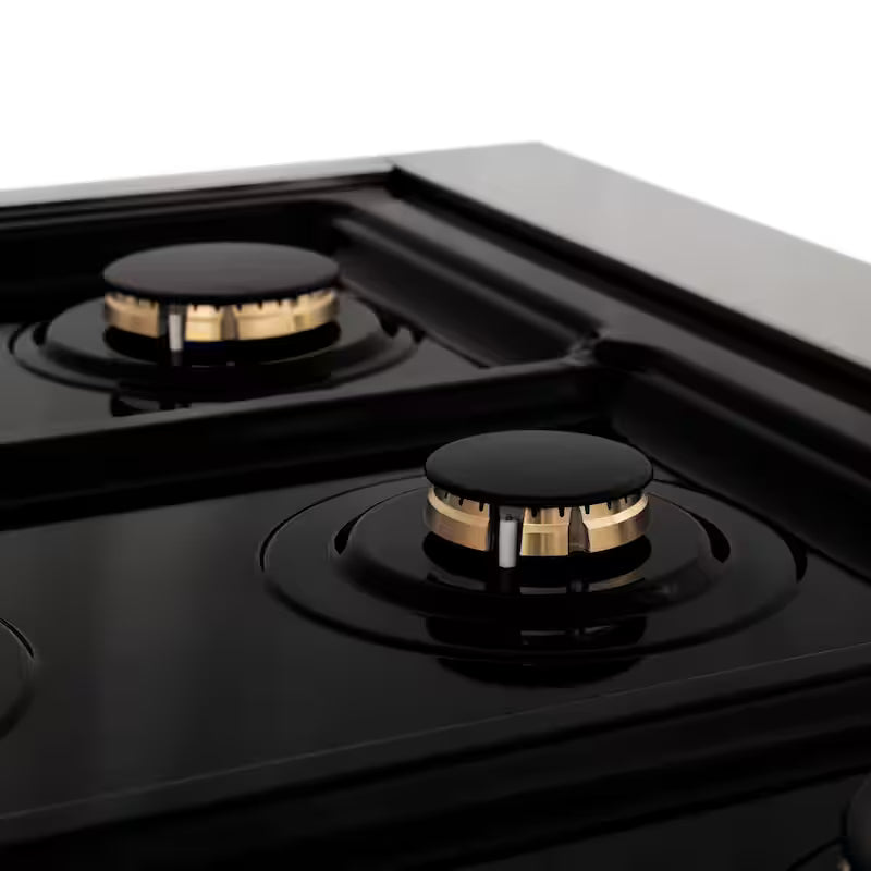 6-Burner Dual Fuel Range with Black Matte Door in Stainless Steel and Polished Gold M908