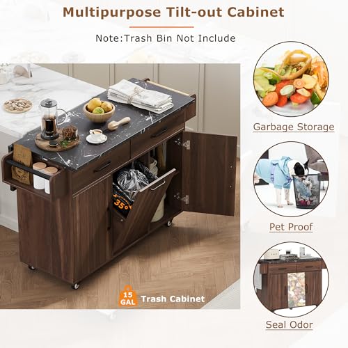 Walnut Brown Rolling Kitchen Island with Drop Leaf T401081