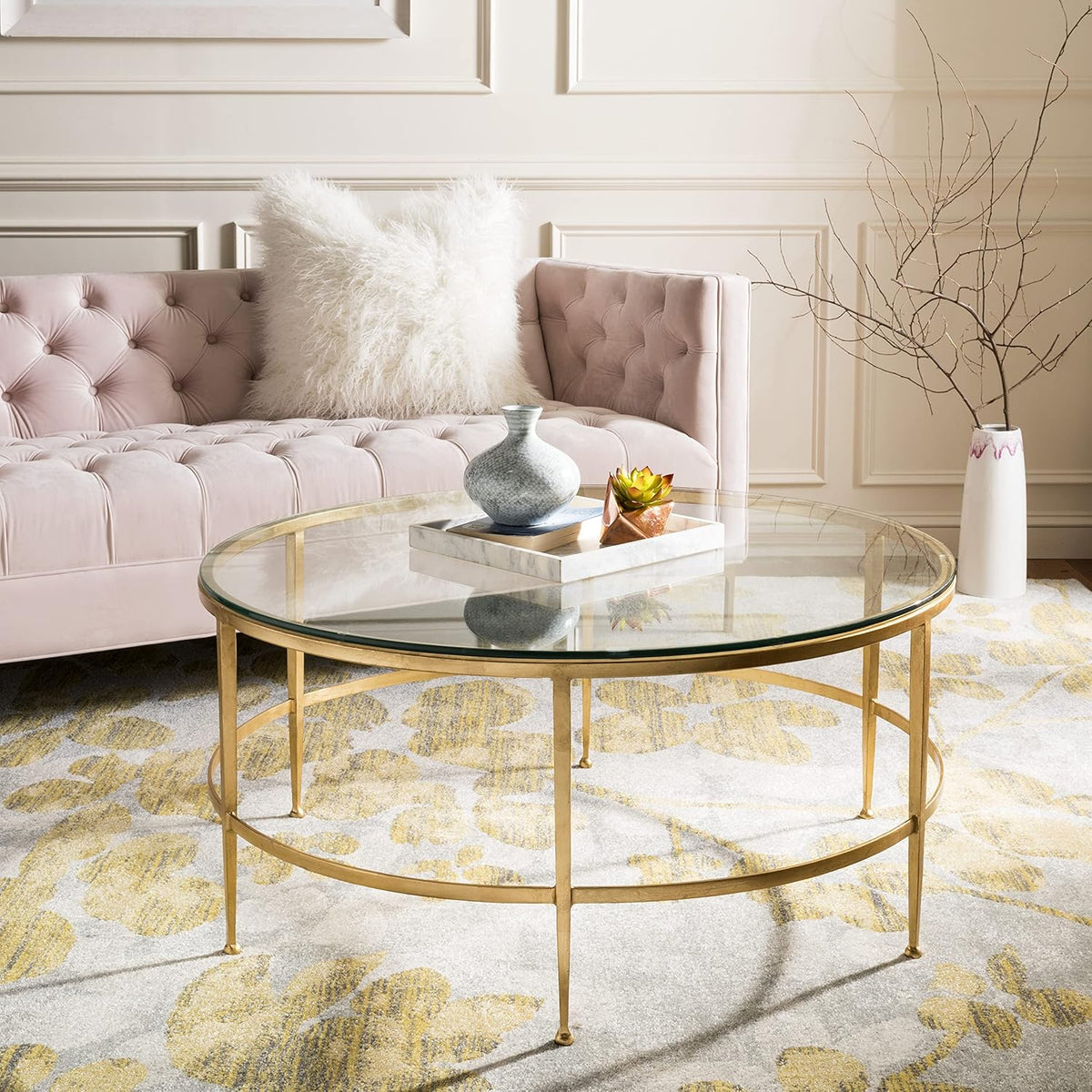 Antique Gold Glass Cocktail Table I72294