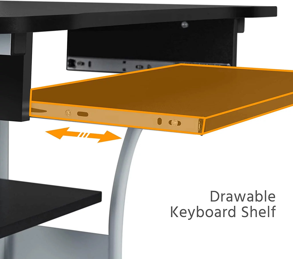 Black 2 Tier Rolling Computer Desk with Keyboard Tray C73135