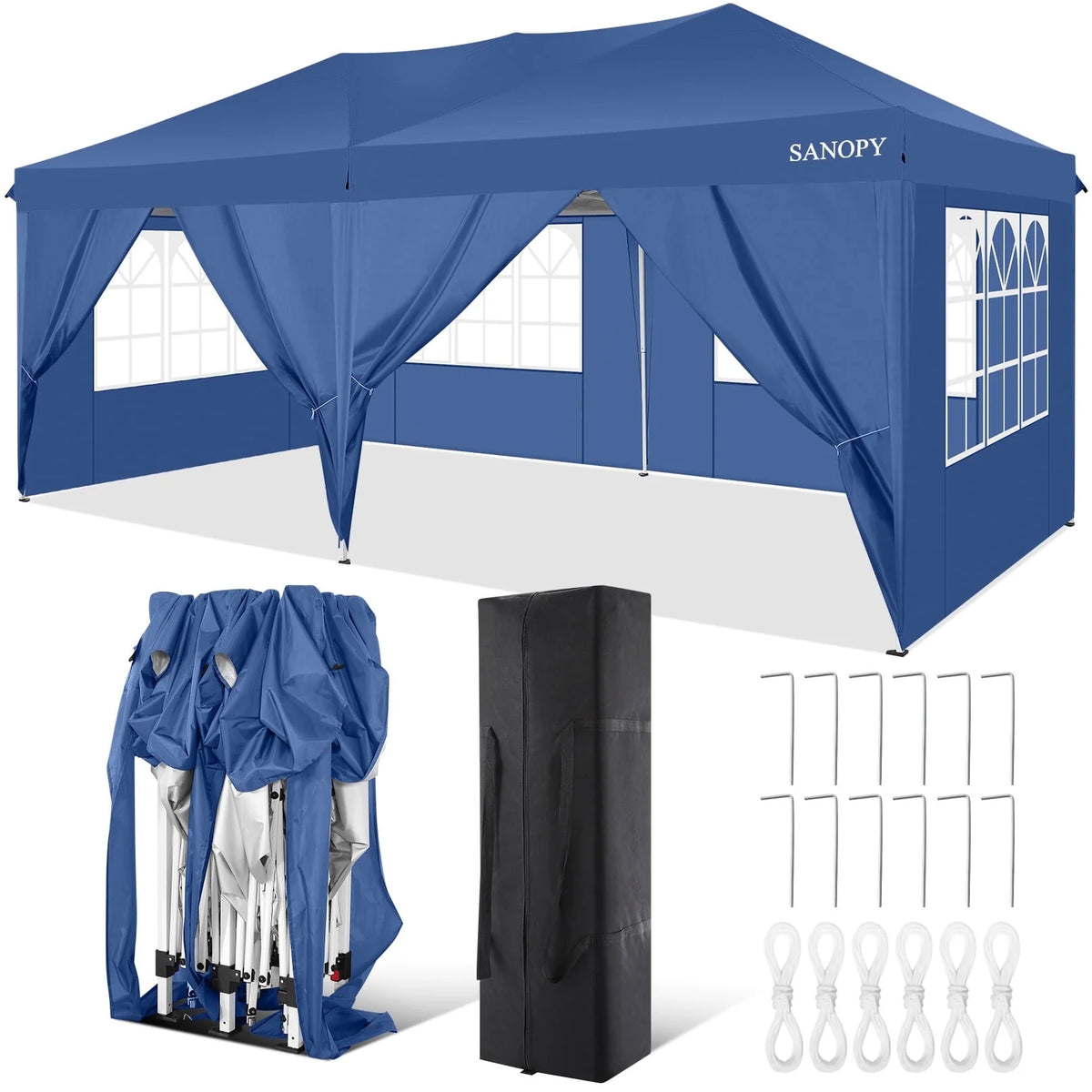 10' x 20' Pop Up Canopy Tent with 6 Removable Sidewalls and Carry Bag, White Y84331