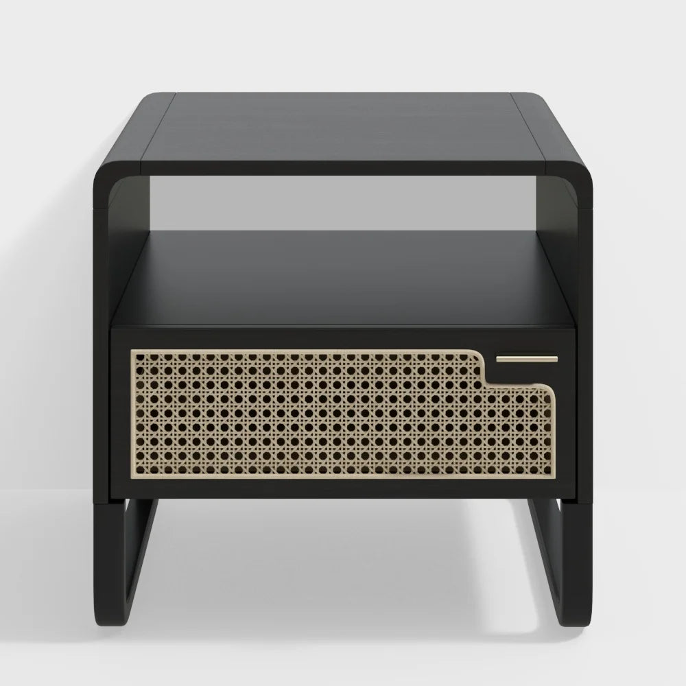 Black Rattan Woven Nightstand with 1 Drawer Q846609