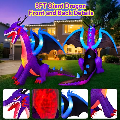 8FT Halloween Inflatables Dragon Decorations with Built-in LED Lights Z598193