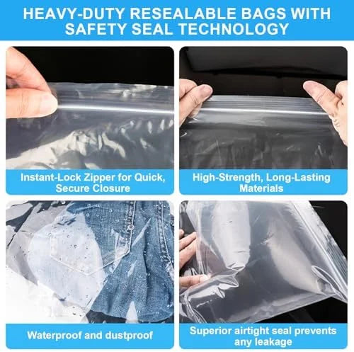 Large 5 Gallon Plastic Storage Bags (10 Pack) - 18" x 24", 2.4 Mil Thick, Resealable Clear Zipper Bags C1477
