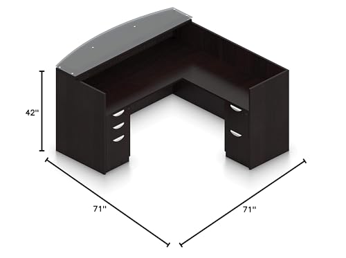 L Shaped Reception Desk with Glass Transaction Counter and Drawers R881