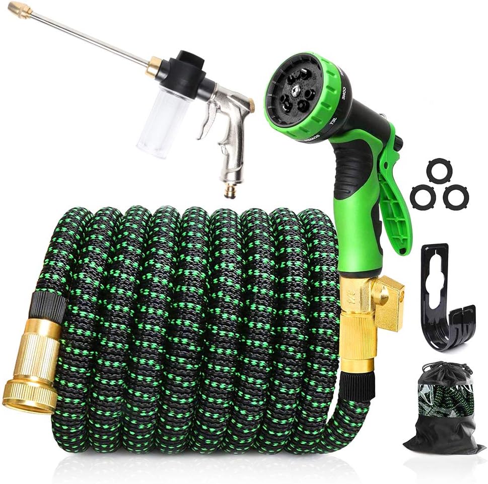 75 FT 3/4" Solid Brass Connectors 10 Function Spray Hose Nozzle 3-Layers Latex Collapsible Hose Pack of 2 V23762