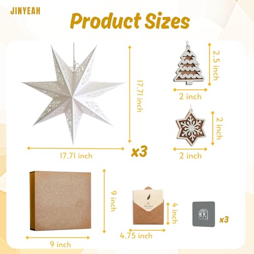 3Pcs Paper Star Lanterns 7 Pointed Hanging Decorations 17.71inch C6980