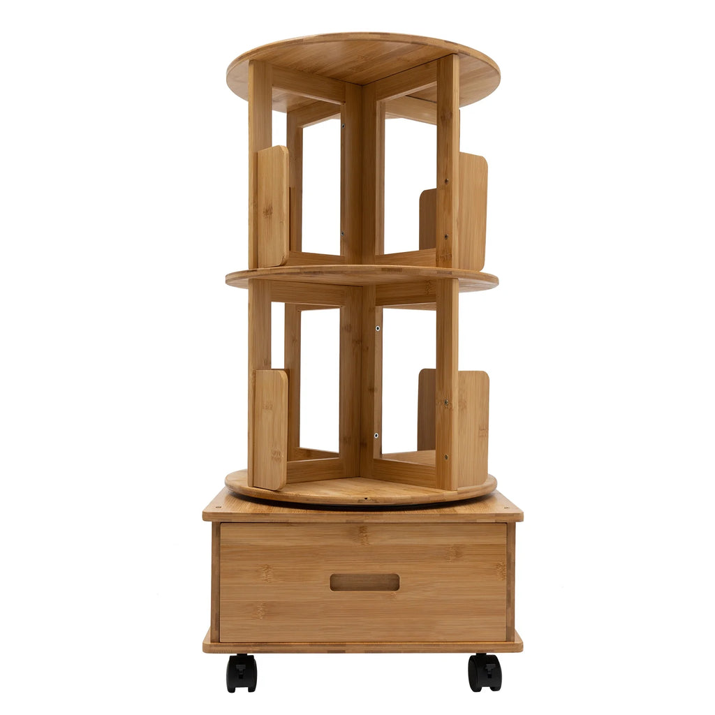 2 Tiers Rotating Bamboo Side Table with Wheels F735727