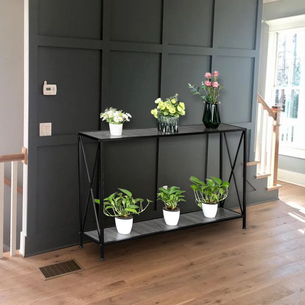 Black Narrow Console Table with Shelf L100974