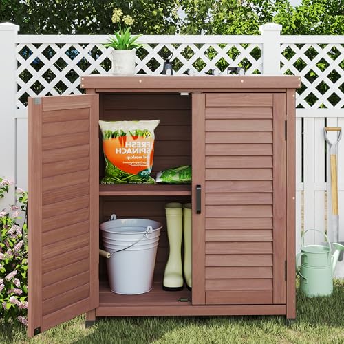 Outdoor Storage Cabinet & Potting Bench Table with Metal Top X300406