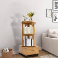 2 Tiers Rotating Bamboo Side Table with Wheels F735727