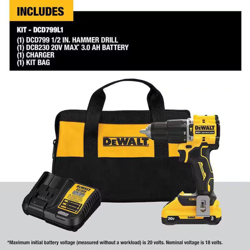 20-Volt Lithium-Ion Cordless 1/2 in. Compact Hammer Drill with Battery, Charger and Bag V9672