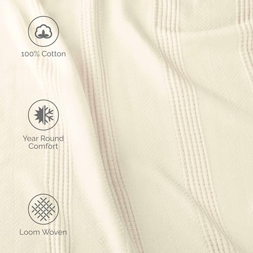 100% Cotton Twin Size Blanket (90 x 66 Inch, White) L9620