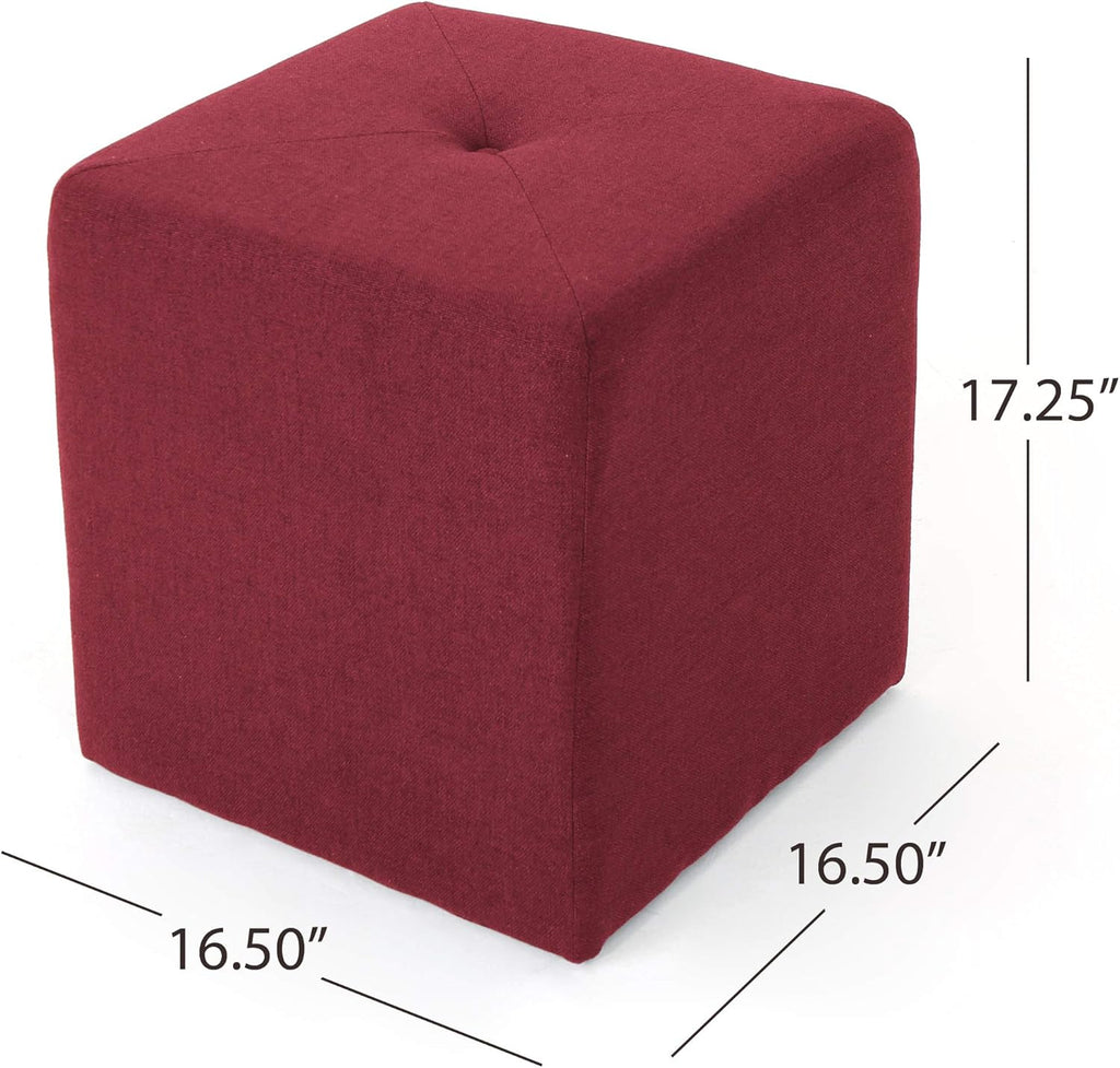 Deep Red Fabric Square Ottoman F912