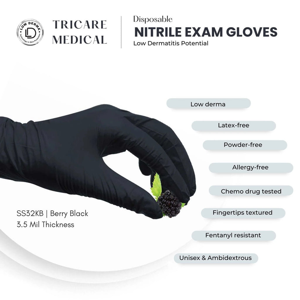 Medium Berry Black Nitrile Exam Gloves, Case of 1000 G754272