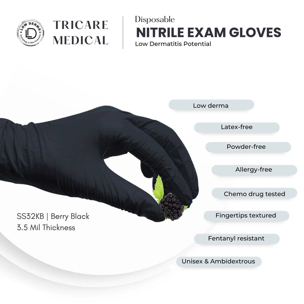 Medium Berry Black Nitrile Exam Gloves, Case of 1000 G754272