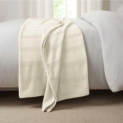 100% Cotton Twin Size Blanket (90 x 66 Inch, White) L9620