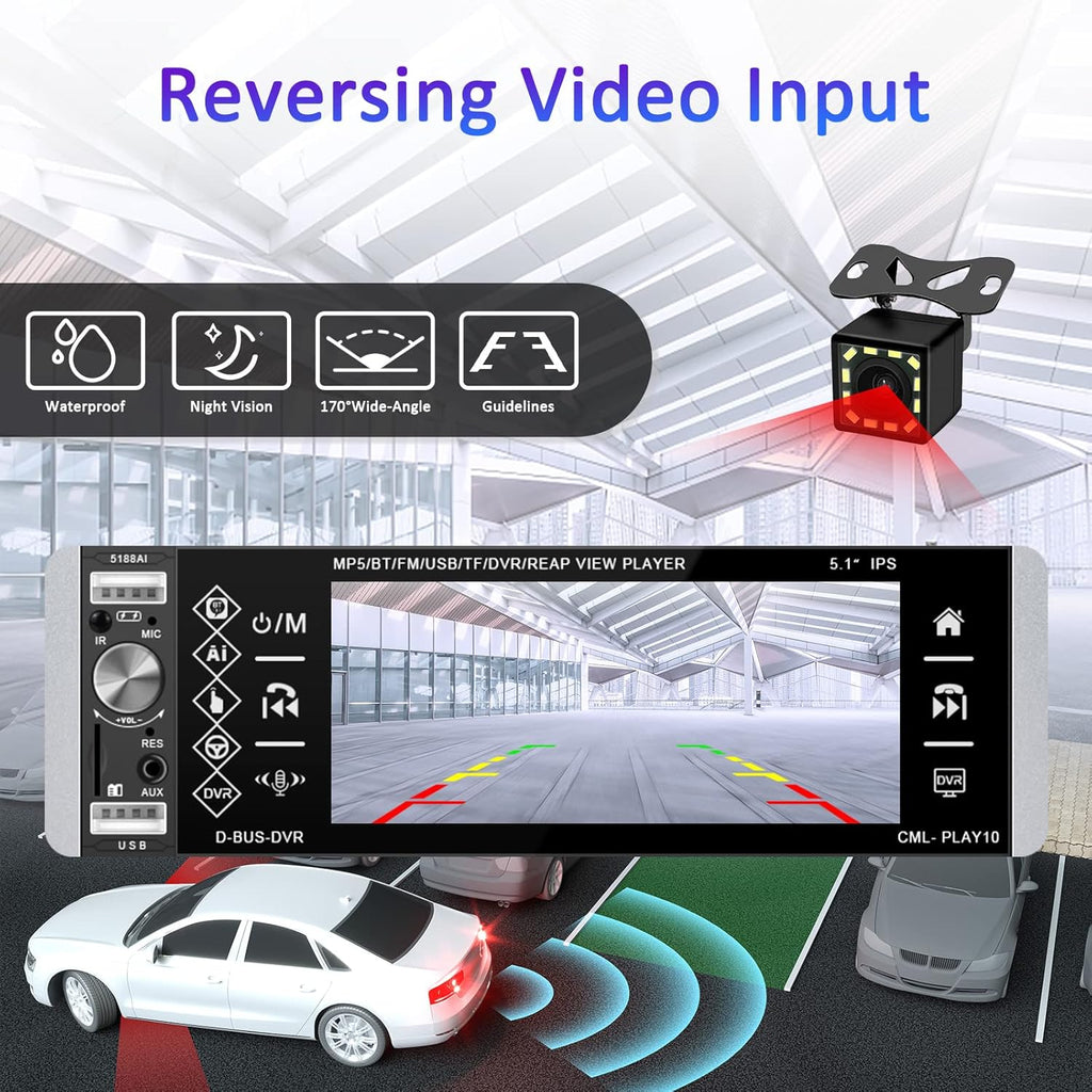 5.1 Inch HD Single Din Touchscreen Car Stereo with Bluetooth Backup Camera Z466