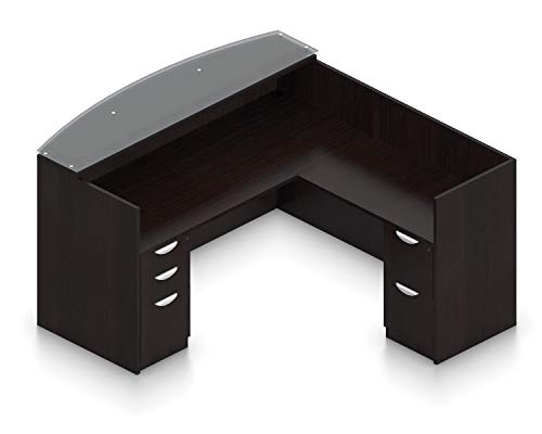 L Shaped Reception Desk with Glass Transaction Counter and Drawers R881