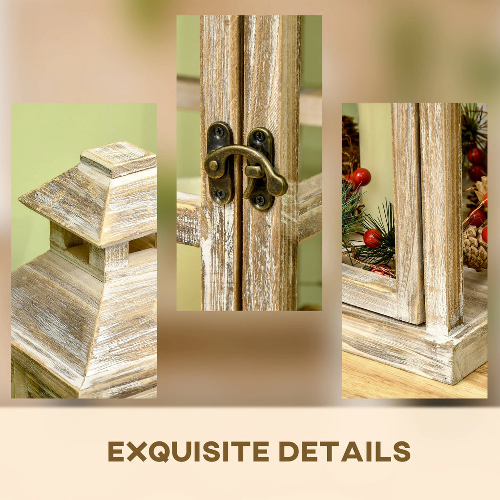 2 Pack Large Rustic Wooden Lantern Decorative, Natural P699863