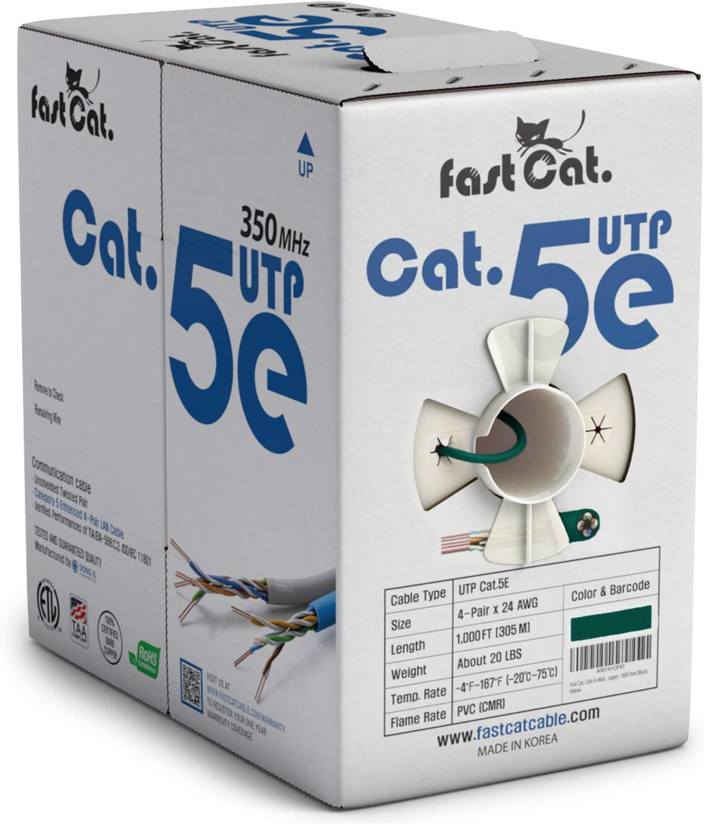 Cat5e Ethernet Cable 1000ft - 24 AWG CMR Bare Copper UTP LAN Cable (Orange) A5603