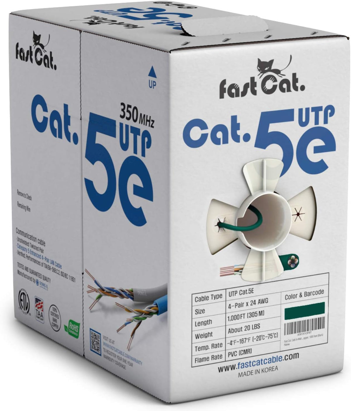 Cat5e Ethernet Cable 1000ft - 24 AWG CMR Bare Copper UTP LAN Cable (Orange) A5603