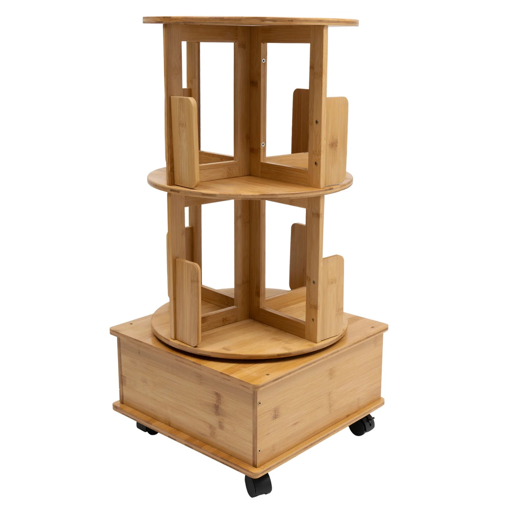 2 Tiers Rotating Bamboo Side Table with Wheels F735727