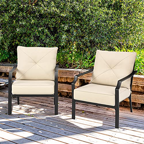 Set of 2 Black & Beige Patio Armchairs with Padded Cushions S2726