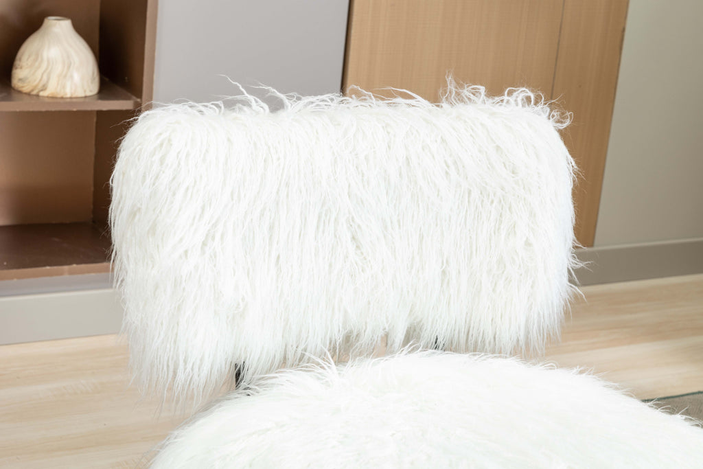 Ivory Faux Fur Plush Accent Chair With Ottoman L465