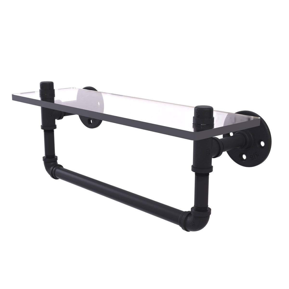 Matte Black Glass Shelf with Towel Bar V3699
