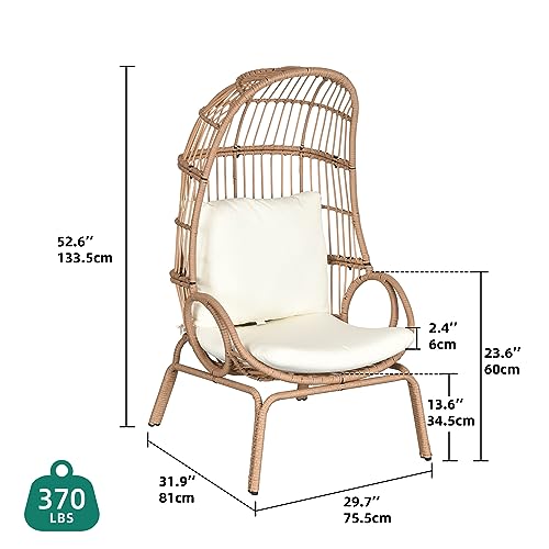 Beige Wicker Egg Chair with Stand & Cushion F9407