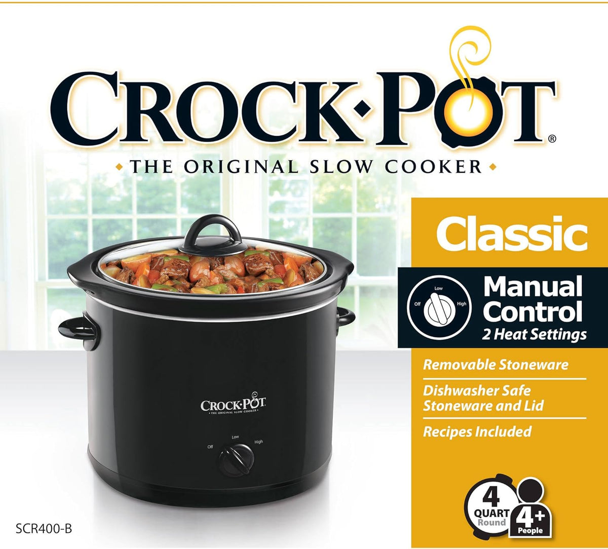 4-Quart Manual Slow Cooker, Black F4113