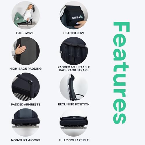 Padded Reclining Stadium Chair with Backpack Straps M42872