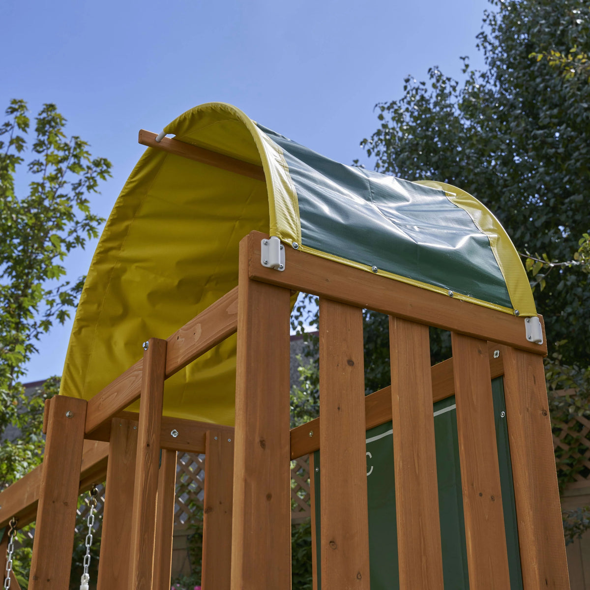 Wooden Outdoor Swing Set with Slide and Rock Wall O79845
