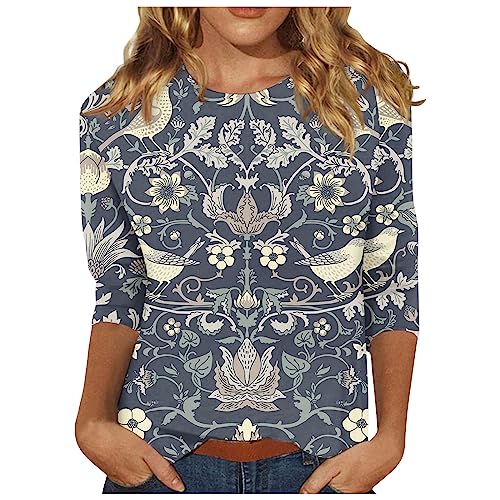Womens 3/4 Length Sleeve Button Down Loose Fit Blouse G3652