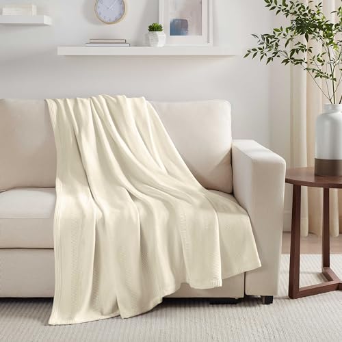 100% Cotton Twin Size Blanket (90 x 66 Inch, White) L9620