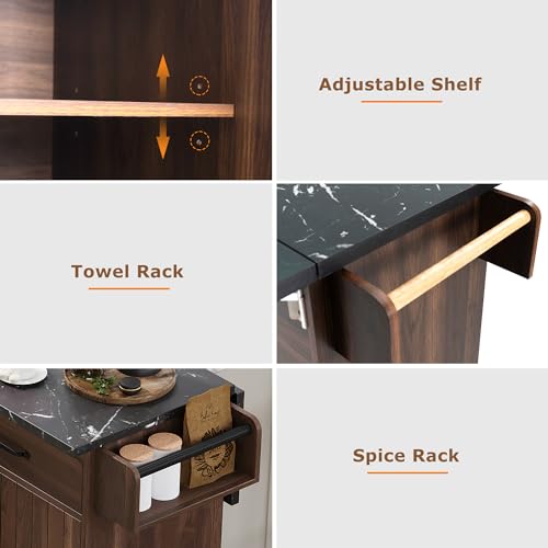 Walnut Brown Rolling Kitchen Island with Drop Leaf T401081