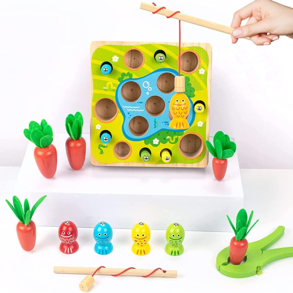 Montessori Wooden Toys Carrot Harvest Magnetic Fishing Game F984081