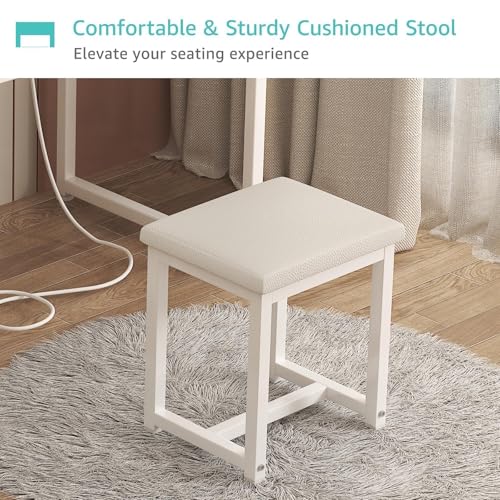 White Makeup Vanity Desk with Chair and Fabric Drawers G2175